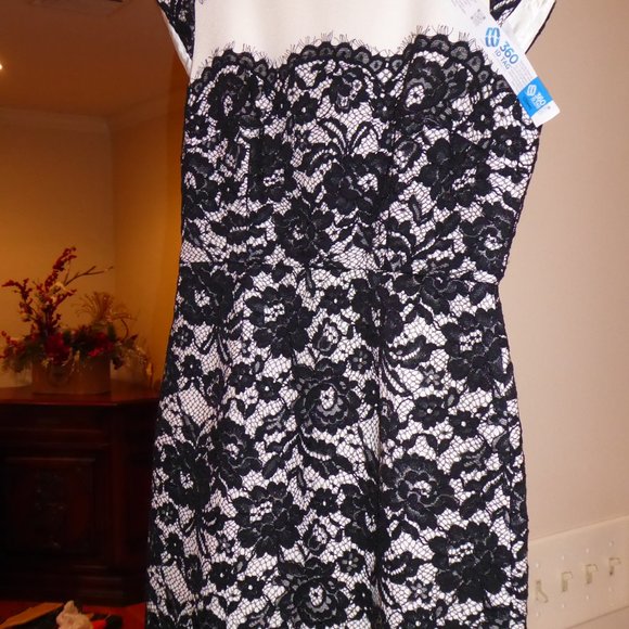 LK Bennett Lavinie White with Black Floral Lace Overlay Dress NWT USA Size 4 - Picture 2 of 14